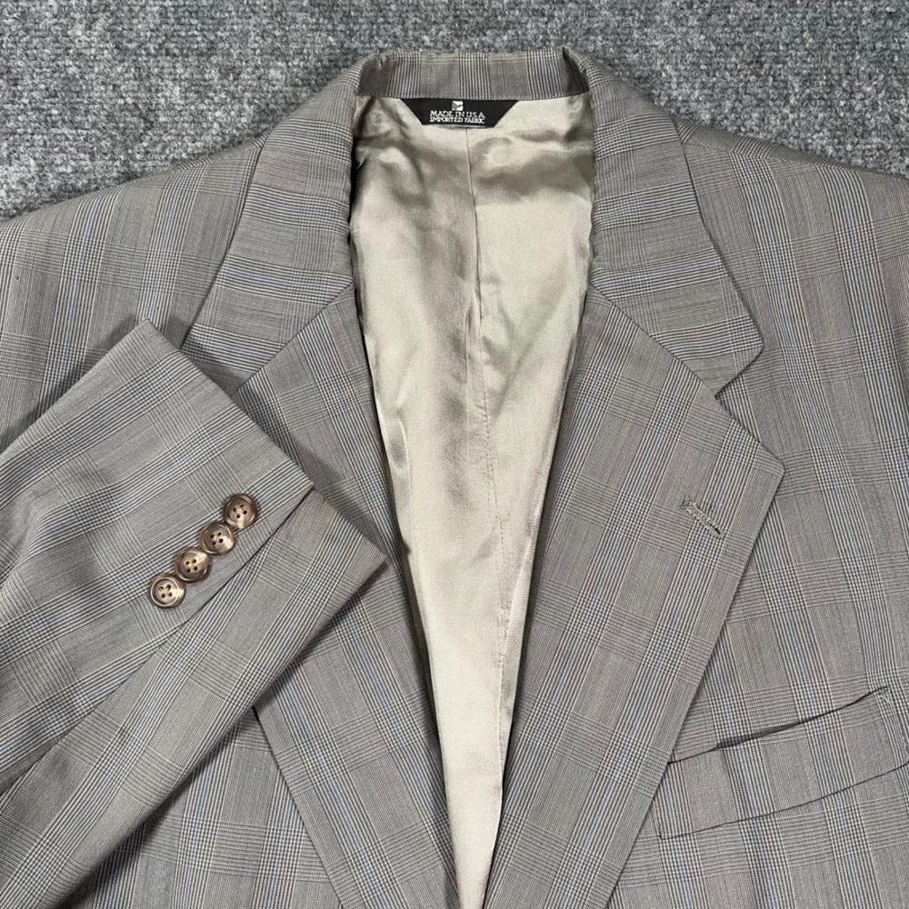 VTG Polo University Club Ralph Lauren Blazer Men 42R Wool Glen Plaid Grey Office
